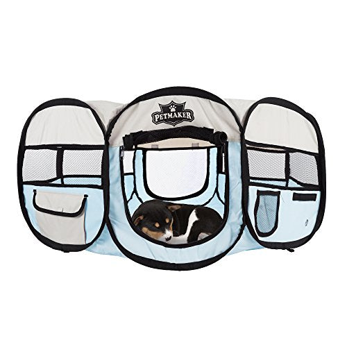 Pet Playpen - 33x15 Pop-Up Dog Kennel with Carry Bag - Portable Play Pen for Dogs, Cats, Rabbits, and Small Animals up to 25lbs by PETMAKER (Blue)