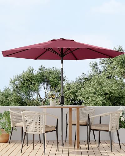 GarveeLife Outdoor Patio Umbrella, Table Market Umbrella with Push Button Tilt and Crank, 8 Sturdy Ribs UV Protection Waterproof for Garden, Deck, Backyard, Pool - color: Dark Red, size: 9ft