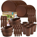 40 Piece Plastic Dinnerware Set for 8 with Cutlery, Unbreakable Plates and Bowls Set, Dishwasher & Microwave Safe Reusable Dish Set for Camping, RV, Outdoor Kitchen, Apartment Dining, Brown - color: Brown