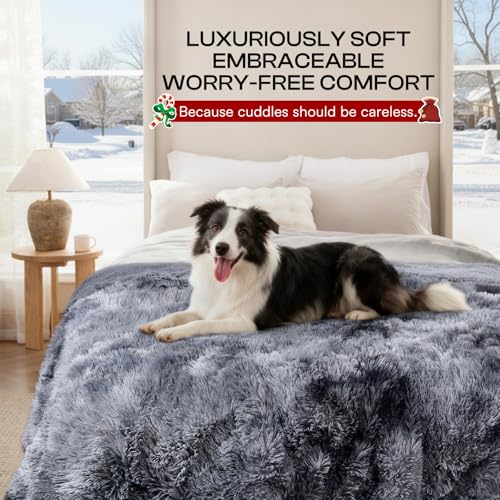 Luciphia Large Waterproof Dog Blanket Pet Washable Liquid Proof Furniture Protector Small Shaggy Plush Calming Long Faux Fur Bed Cover for Couch Cat Blankets for Kitten Doggy, Tie-dye Grey, 30" x 40" - color: Tie-dye Grey, size: 30"x40"