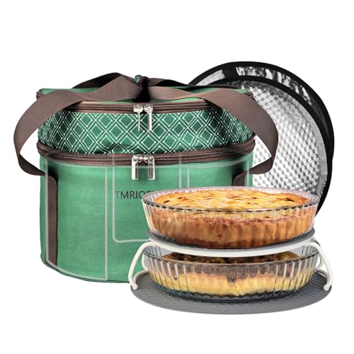 Pie Carrier With A Lid And Handle, With A Hard Edge That Won'T Collapse, Round Insulated Casserole Carrier,It Is Suitable For The Safe Transportation Of Cold And Hot Food (Green) - color: Green