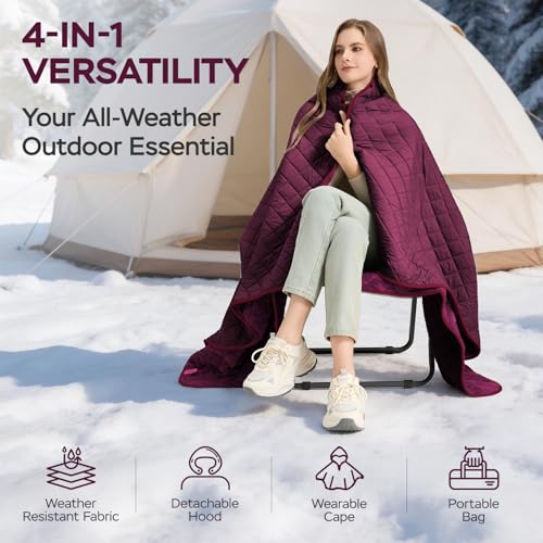 Waterproof Camping Blanket - Cozy Coral Fleece Lining, Triple Layers Warm Comfy Foldable for Camping Stadium, Beach, Picnic, Grass, Concerts, Car, Dog, 51''X 70'' Red - color: Red
