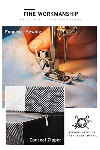 Syntus Set of 2 Buffalo Check Throw Pillow Covers Farmhouse Outdoor Plaid Square Pillow Cushion Case Black and White Polyester Linen for Christmas Thanksgiving Decor Car Bed Sofa, 18 x 18 inches