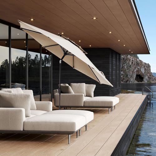 JEAREY 9 ft 2-Tiers Patio Umbrellas Outdoor Table Market Umbrella w/Push Button Tilt/Crank, 8 Sturdy Ribs, UV Protection Waterproof Sunproof(Beige) - color: Beige