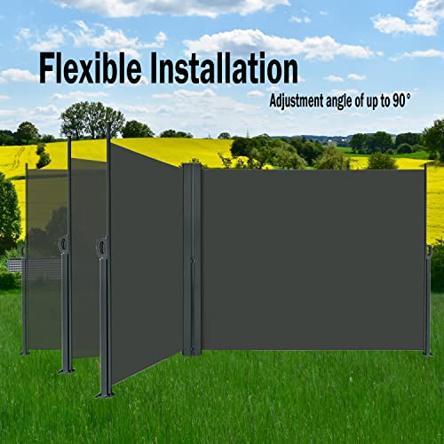 370" x 73" Retractable Side Awning,Waterproof & UV-Resistant,Folding Privacy Screen Room Divider Roll Up Balcony（Gray） - color: Gray, size: 370" x 73"