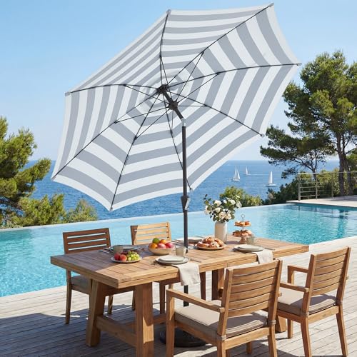 JEAREY 9FT Outdoor Patio Umbrella,Market Table Umbrella with 8 Fiberglass Ribs, Pool Umbrella with Tilt and Crank, UV Protection Lightweight & Wind-Resistant for Lawn, Garden, Deck and Backyard, Black-White Stripe - color: Black-White Stripe