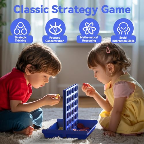 Pup Go Medium Size 4 in a Row Game for Kids Ages 3+, Classic Family Board Game for Kids & Adults, Perfect Educational Toy for Boys Girls, Portable 2-Player Strategy Games Foldable with 6 Spare Discs - color: Medium Size