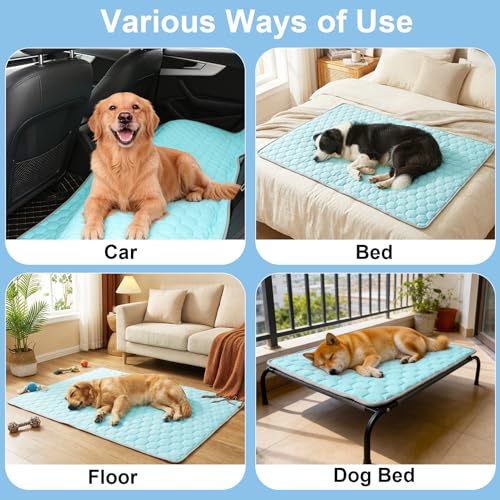 Vivifying Cooling Blanket for Dogs, Q-MAX>0.5 Reversible Ice Silk Dog Cooling Mat with Soft Plush Backing, Summer Pet Blanket Throw for Couch Bed Crate Floor Travel, 30 x 40 Inch (Blue&Grey) - size: M(30"x40")