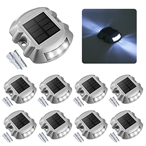VOLISUN Solar Deck Lights Driveway Dock Lights, 8-Pack Led IP68 Waterproof Outdoor Warning Step Lights for Driveway Sidewalk Garden Pathway Yard(White, Auto On/Off - color: White, size: 8 Pack