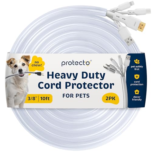 PROTECTO 2-Pack Heavy Duty Cord Protectors from Pets No Chew Solution, 10ft Easy to Use Dog & Cat Cord Protector, Clear & Odorless Critter Cord Cover for Pets, Power Audio Video Wire Protector Tubing - color: Clear, size: 3/8"-10ft - 2pk