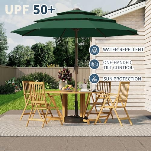 10FT Patio Umbrella 3 Tiers Outdoor Market Umbrella w/Push Button Tilt, Crank, UV and Waterproof Table Umbrella for Garden, Pool, Backyard, Deck, Lawn, Forest Green - color: Forest Green