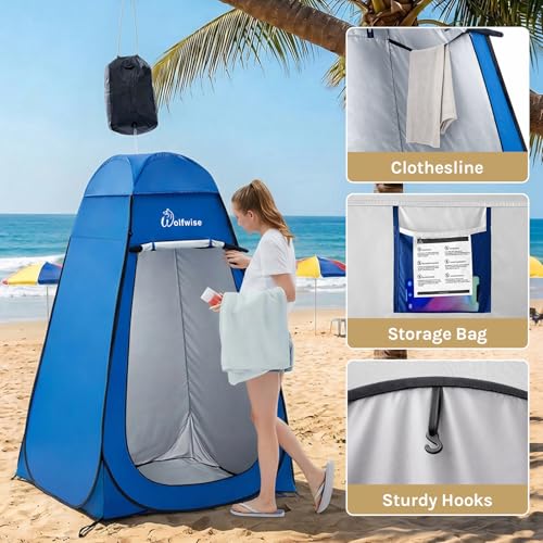 WolfWise Pop Up Changing Tent for Beach, Camping Portable Shower Tents, Outdoor Privacy Bathroom, Change Dressing Clothes Tent Pop Up Instant for Camp, Toilet, 6.2ft/6.6ft/6.9ft High - color: Blue, size: Spacious Pro: 74.8" H, 47.2" W
