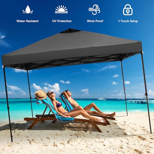GDY 10x10 Pop Up Canopy Tent with 4 Sidewalls, Easy Set up with One Push Lift Outdoor Silver Coated Beach Gazebos, Carpas with 4 Sandbags, for Events, Parties,Camping, Black. - color: Black, size: 10x10 with 4 Sidewall
