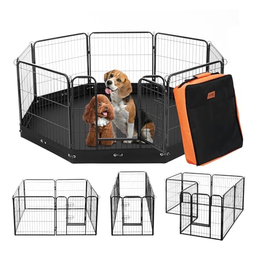 VEVOR Dog Playpen, 8 Pcs 24 x 24 in Panels Foldable Metal Pet Exercise Pen, Dog Fence Indoor and Outdoor Pen with Door, Storage Bag and Bottom Pad, Pet Playpen for Dogs, Cats and Other Small Animals - size: 8 panels 24*24in, style: Playpen with Storage Ba