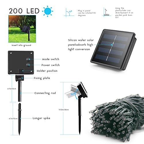 Solar String Lights Outdoor - 200LED 72Ft 8 Modes Waterproof Starry Fairy Lights for Patio Garden Wedding Party Christmas Decor (Warm White) - color: Warm White, size: 72ft