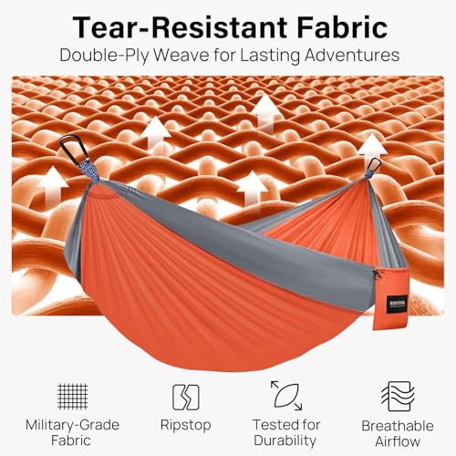 Kootek Camping Hammock, Portable Hammocks with Tree Straps & Attached Carry Bag, Camping Essentials Gear, Perfect for Outside Indoor Hiking Beach Backpack Travel - color: Orange & Grey, size: Large
