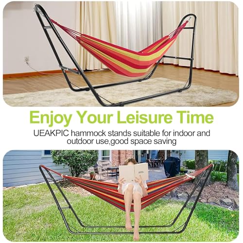 Duble Heavy Duty Steel Hammock Stand Only, 550 Pound Capacity, Portable, Easy Assembly, Adjustable for Indoor, Yard, Caping, or Outdoor, Patio(Black)