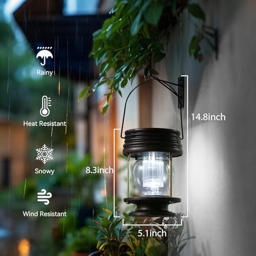 Solar Lantern - Hanging Solar Lights Outdoor - 2 Pack Solar Powered Waterproof Led Lanterns Vintage Design for Landscape Yard Garden Pathway Beach Pavilion Decoration (White Lights) - color: 2 Pack White Lights