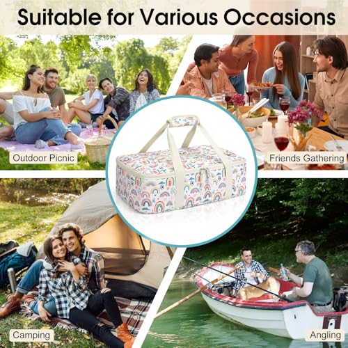 Corduroy Casserole Carrier, Insulated Lasagna Lugger for Hot/Cold Food, Fits 9" x 13" Baking Dish, Thermal Lunch Tote for Potluck & Picnic - Corduroy Rainbow - color: Corduroy Rainbow, size: 16x10x4 in