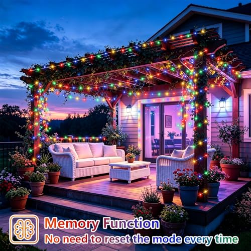 YEGUO 4 Pack Multicolor Solar Fairy Lights, Each 33ft 100 LED Christmas Lights Outdoor Waterproof, 8 Modes Sliver Wire Solar String Lights - color: Multicolor