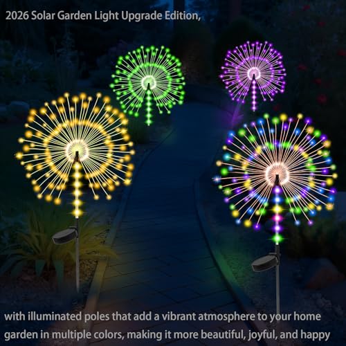 Garden Decor Outdoor Lights 500LED 4Pack, Solar Garden Lights for Outside Christmas Fairy Firework Decorative,Solar Powered for Yard Pathway Flowerbed Planter Balcony Patio Decor - color: Multicolor 04