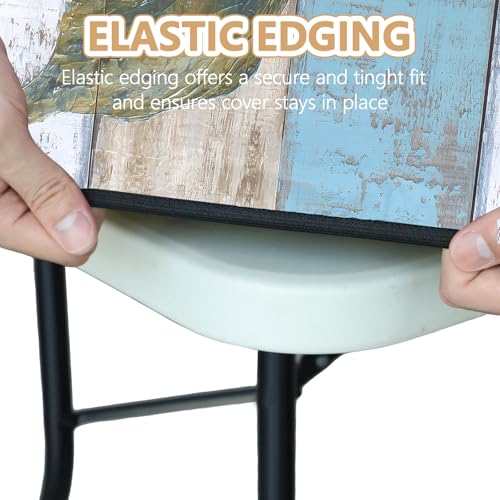 Picnic Table Cover with Bench Covers Elastic Edges, Outdoor Patio Camping Essentials 72 Inch 3PCS, Waterproof Camping Fitted Tablecloth with Handbags (Wood flower) - color: Wooden board watercolor chrysanthemums