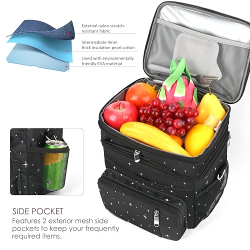 MIYCOO Lunch Bag & Lunch Box for Women Men, Double Deck Leakproof Insulated Soft Large Adult Camping Cooler bag for Work, Beach, Picnic, Travel (Black Starry Sky, 15L) - color: Black Starry Sky