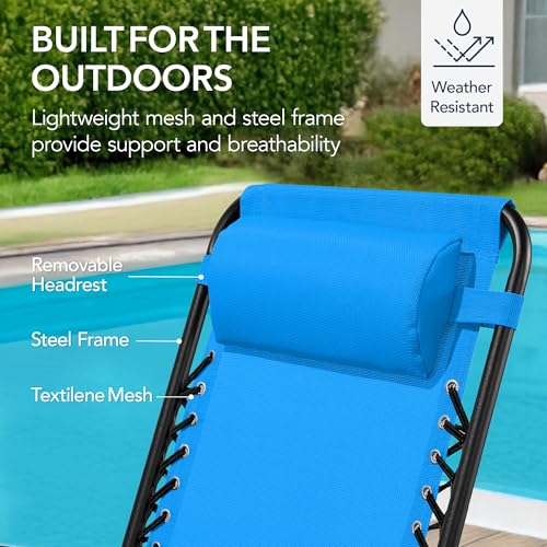 Best Choice Products Outdoor Zero Gravity Rocking Chair, Folding Reclining Patio Lounge Chair with Adjustable Pillow for Lawn, Beach, Camping - Aqua Blue - color: Aqua Blue