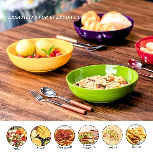 8-Inch Melamine Salad & Pasta Bowls - Set of 6, Unbreakable & Reusable with Ceramic Feel, Stackable & Dishwasher-Safe Platic Dinner Bowls, Versatile for All Meals (Multi-color) - color: Multicolor