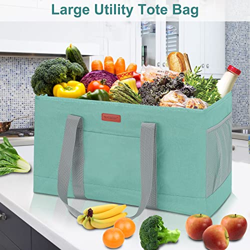 WONDAY Utility Tote, Extra Large Utility Tote Bag, Reusable Grocery Bags Foldable, Large Tote Bag With Handles Shopping Bags for Groceries, Picnic, Beach, Laundry (Green) - color: Green