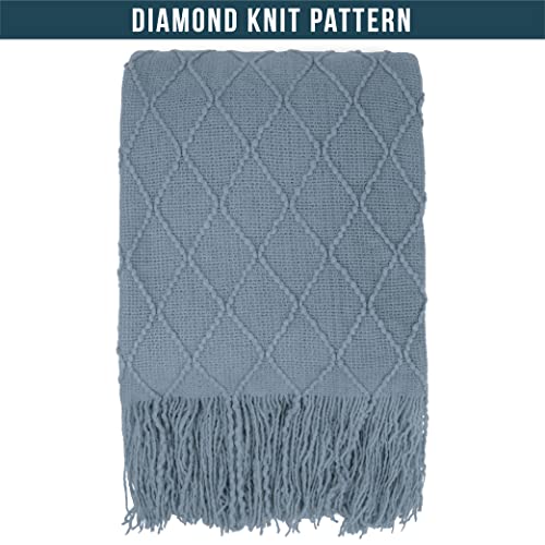 PAVILIA Dusty Blue Knit Throw Blanket for Couch, Twin Bed, Soft Knitted Farmhouse Sofa Throw for Living Room, Lightweight Decorative Summer Blanket for Chair, Outdoor Textured Boho Blanket, 60x80 - color: Dusty Blue, size: 60 X 80 Inches - Twin