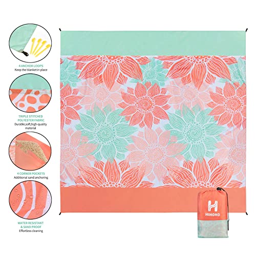 HIHOHO Beach Blanket Waterproof Sandproof Extra Large Beach Mat 79" X 83"/120"x108"for 1-8 Adults Quick Drying Durable Outdoor Picnic Mat for Beach Travel Camping Hiking - color: Pink Flower, size: 79" X 83"（1~3 person）