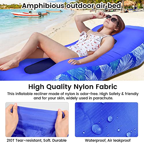 ele ELEOPTION Outdoor Inflatable Camping Couch Waterproof Portable Blow Up Air Sofa Chair Lounger for Backyard Beach Traveling Camping with Compression Sacks (Blue Feather) - color: Blue Feather