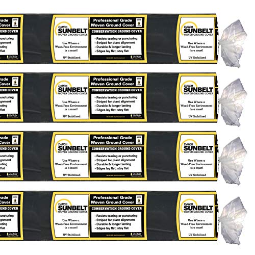 Dewitt 4-Pack Sunbelt Weed Barrier Fabric 3.2 oz, 6 x 300 Feet – Heavy-Duty Ground Cover Mat for Greenhouse Floors, Garden Rows, Raised Beds, Yard Gardening, and Outdoor Landscape Protection - size: 4 Pack, style: 6' x 300'