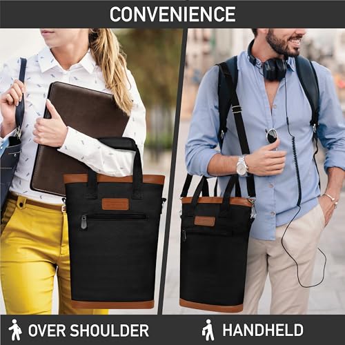 opux Two Bottle Wine Bag Carrier Tote, Insulated Leakproof 2 Bottle Wine Cooler Bag for Travel BYOB Picnic, Portable Wine Case, Gift for Men Women Wine Lover Birthday Party Christmas, Black - color: Black