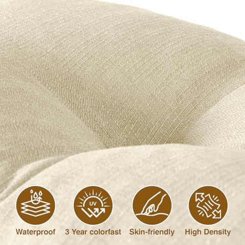 Favoyard Indoor/Outdoor Bench Cushion 36 x 14 Inch Waterproof & 3-Year Fade-Resistant Patio Furniture Cushions for Garden Porch Swing Chair Tufted Pad for Sofa Couch Seat with Ties, Beige - color: Beige, size: 36 x 14 In