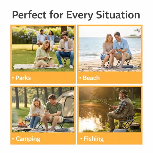 Premium Portable Folding Camping Stool with Carry Bag, Lightweight Compact Outdoor Seat, Heavy Duty Steel Frame, Small Travel Stool for Camping, Hiking & Fishing