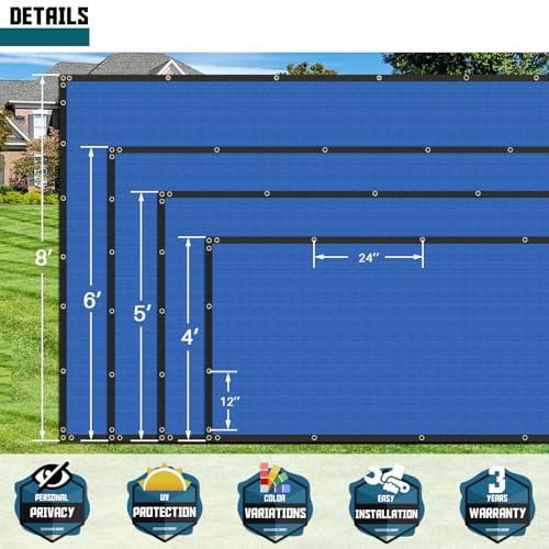 TANG 4' x 12' Privacy Fence Screen Blue Shade Cloth with Grommets, Chain Link Fence Panels Outdoor Mesh Fabric Fencing, Balcony Windscreen Cover,Temporary Garden Fencing for Yard Deck Pool - color: Blue, size: 0 4' x 12'