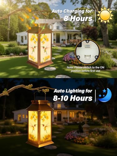 Mothers Day Gifts, Solar Lanterns Outdoor Waterproof Hummingbird Hanging Garden Decor Gifts for Mom Women Grandma, Outdoor Solar Lights for Garden Lawn Yard Patio Porch - style: Hummingbird