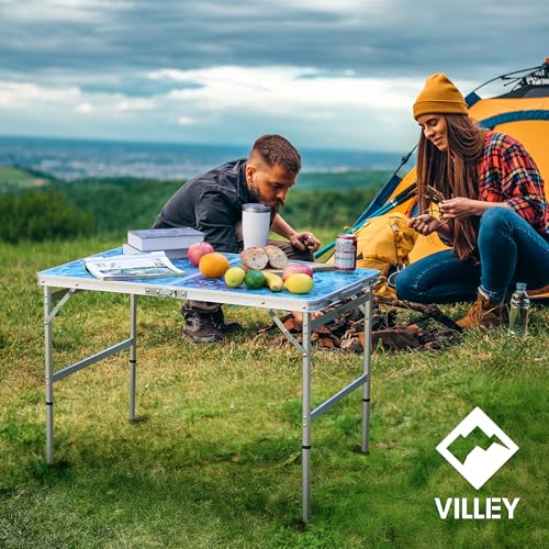 VILLEY Folding Camping Table 3FT, Adjustable Height Portable Aluminum Table with Handle, Lightweight Foldable Table for Outdoor Picnic BBQ Travel Camping Indoor Use - size: 35.4" x 23.6"(2 Height)