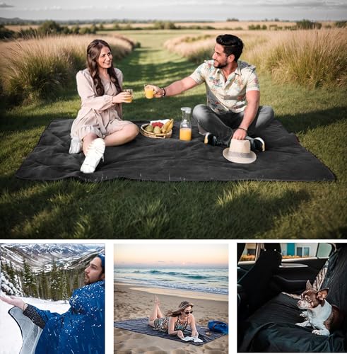Wind Tour Warm Polar Fleece Blanket Picnic Outdoor & Beach, Machine Washable Camping Quilt for Cold Weather, Adventure, Sleeping, Backpacking (Black) - color: Black