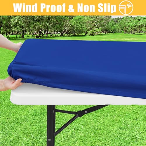 Rectangle Table Cloth, Waterproof Elastic Fitted Tablecloth for 5 Foot Folding Tables, Washable Polyester Tablecloths for Picnic, Camping, Outdoor (Blue, 30"x60") - color: Blue, size: 60" x 30" (Rectangular)
