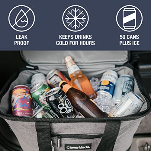 CleverMade Collapsible Insulated Cooler Bag – 50 Can Leakproof Soft Cooler for Beach, Travel, Car – Shoulder Strap, Bottle Opener – Charcoal/Black - color: Cool Gray, size: Large