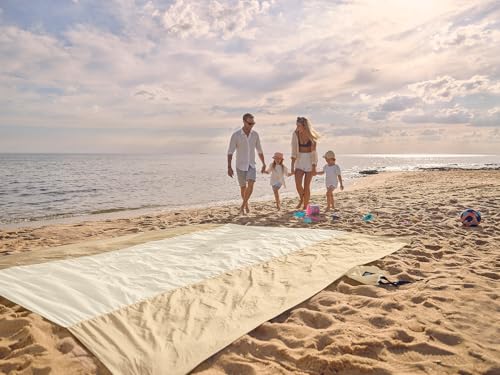 WEKAPO Beach Blanket Sandproof Waterproof, Extra Large Beach Mat, Oversized & Compact Sand Free, Quick Drying Beach Essentials for Vacation, Cruise, Picnic & Camping with Stakes - color: Beige, size: 9x7 FT (1～5 person)