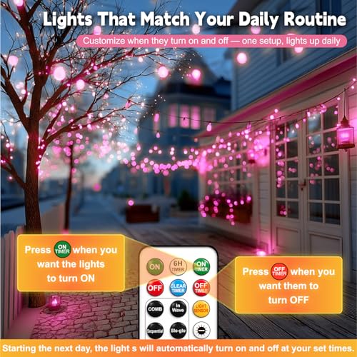 HXWEIYE Rechargeable Fairy Lights with Remote, 2 Pack 33ft 100LED Twinkle Lights with DIY Timer & Light Sensor, Waterproof Outdoor String Lights for Bedroom Patio Christmas Tree Decor, Pink - color: Pink, size: 100 LEDs - 2Pack
