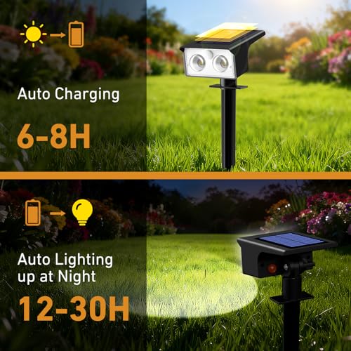 btfarm Solar Spot Lights Outdoor Waterproof, 8 Pack/3 Modes Motion Sensor Lights, Solar Powered Spotlights 2-in-1 Auto On/Off for Outside Pathway Yard Garden Landscape Lighting, Cool White - color: Cool White, size: 8 Pack