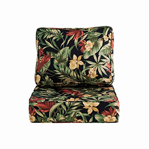 ARTPLAN Deep Seat Outdoor Patio Chair Cushions,2-Piece Seat and Back Cushion Set 24x24x6 and 18x24 Inches,Square,Floral,Black Flowers - color: Black