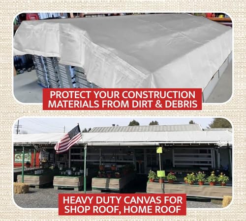 Mytee Products 2 Pack 6' x 8' White Canvas Tarp 12oz - Water Resistant & Breathable - Heavy Duty Tarps - Multipurpose Tarpaulin Cover for Camping Tent - color: White (2 Pcs), size: 6' x 8'