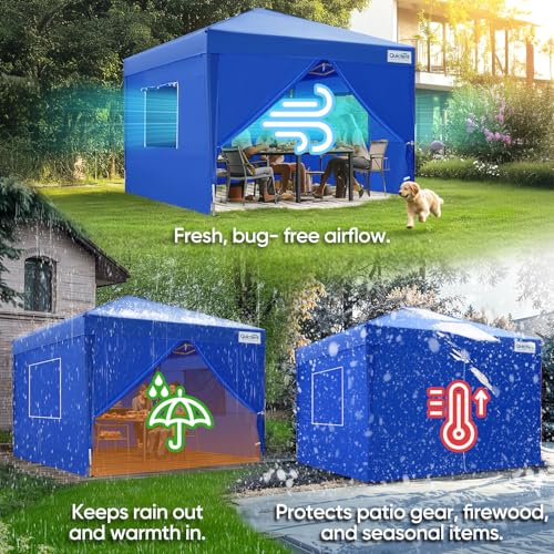 Quictent Privacy 10x10 Pop up Canopy Tent with Sidewalls and Roll-up Ventilated Windows, One Person Easy Setup, Outdoor Commercial Gazebo Shelter Enclosed Waterproof, Bonus 4 Sandbags - color: Royal Blue, size: 10x10ft
