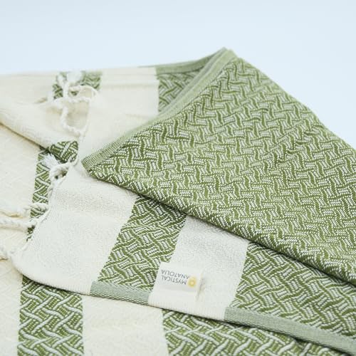 mysticalanatolia Turkish Beach Towel Oversized Cotton Sand Free Quick Dry Lightweight Peshtemal Large Travel Yoga Picnic Blanket Absorbent Compact 39x79 Green - color: Green
